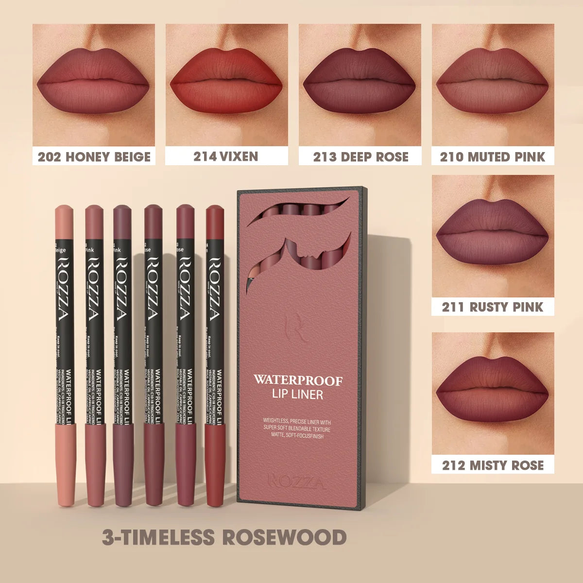 Waterproof Lip Liner Pencil Set.